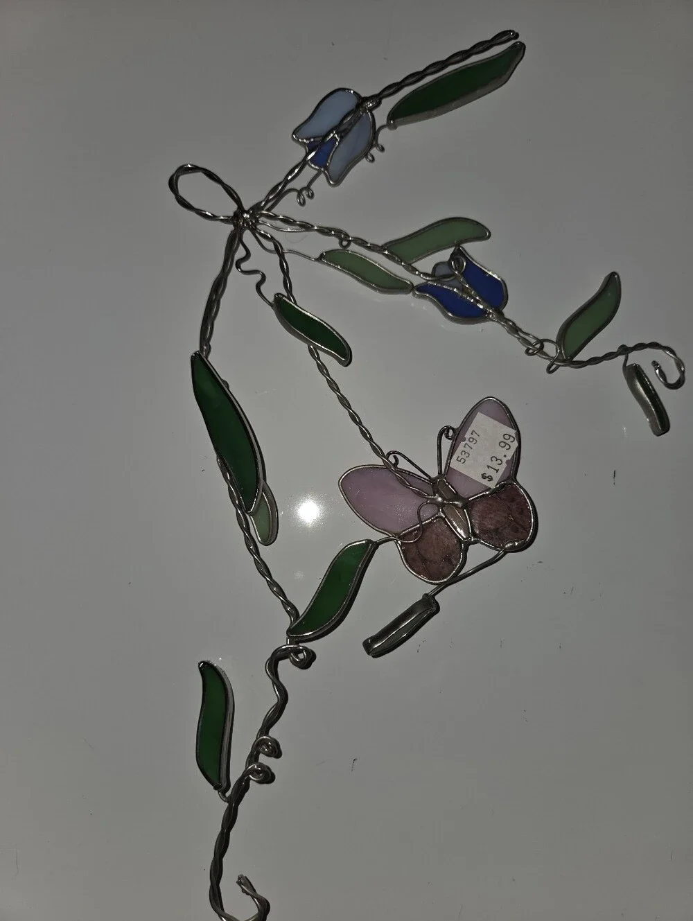 Butterfly Stained Glass window corner decor 2pc - Pink and Green